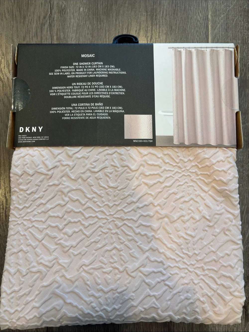 NWT DKNY Textured Mosaic Shower Curtain - Light Pink